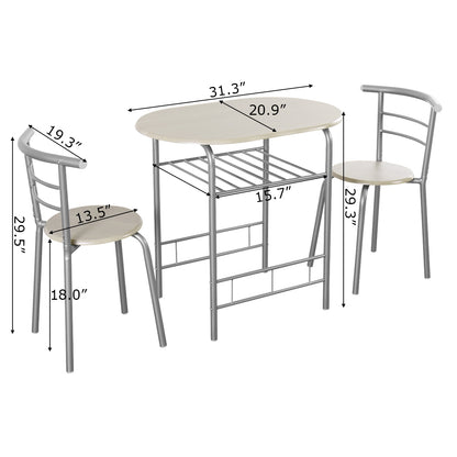 3-Piece Space-Saving Bistro Set for Kitchen and Apartment-Gray