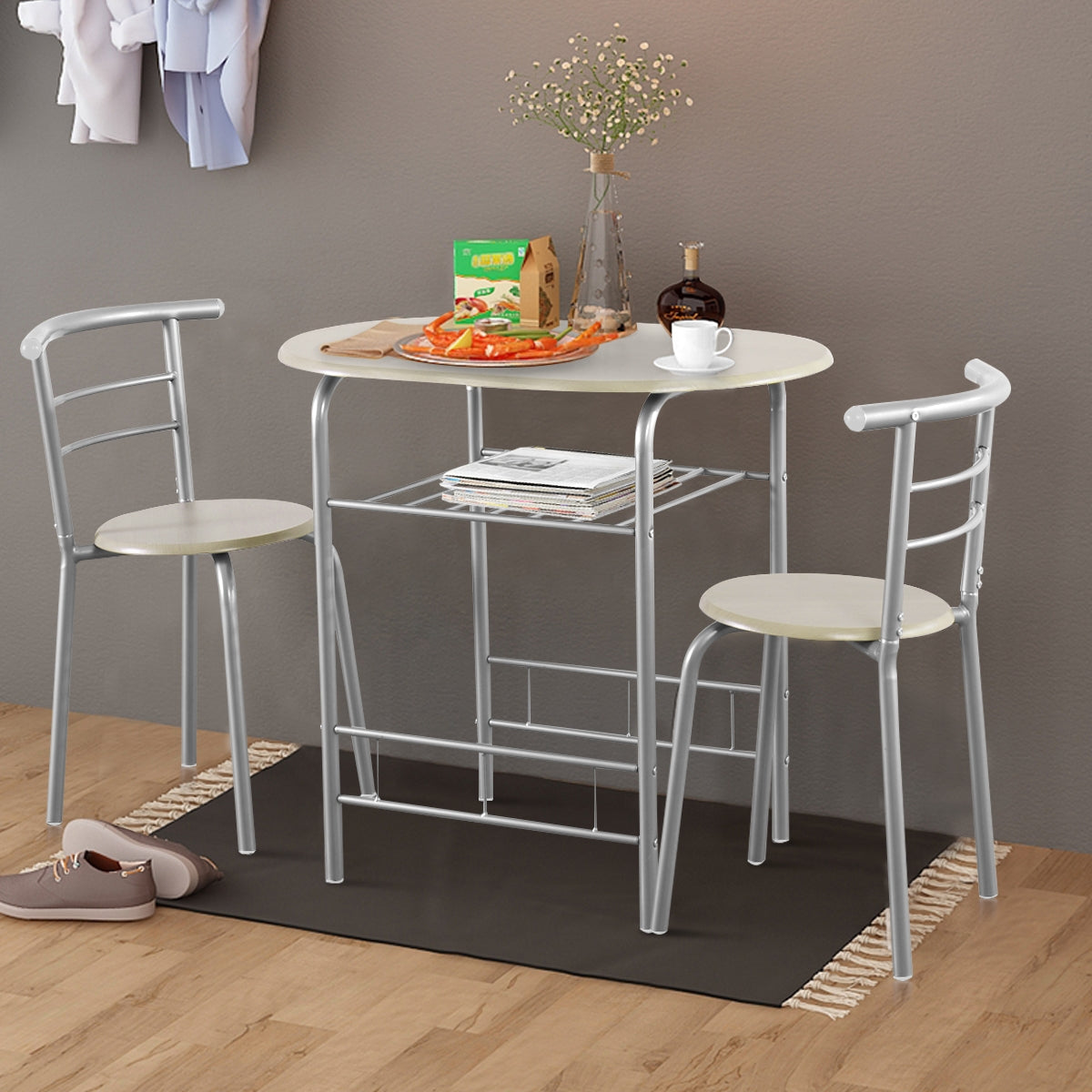 3-Piece Space-Saving Bistro Set for Kitchen and Apartment-Gray
