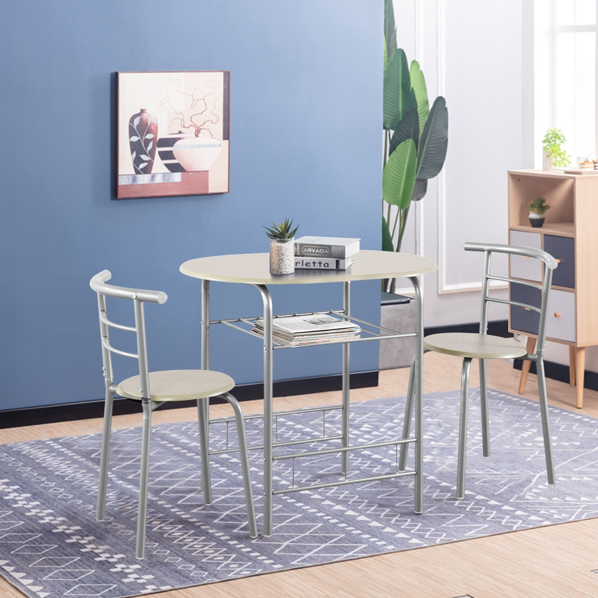 3-Piece Space-Saving Bistro Set for Kitchen and Apartment-Gray