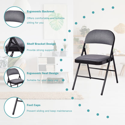 4 Pieces Fabric Upholstered Padded Seat Folding Chairs Seet