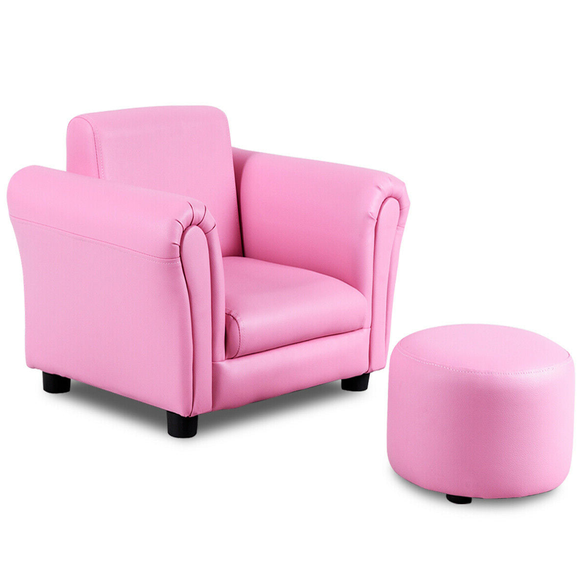 Kids Single Armrest Couch Sofa with Ottoman - Default