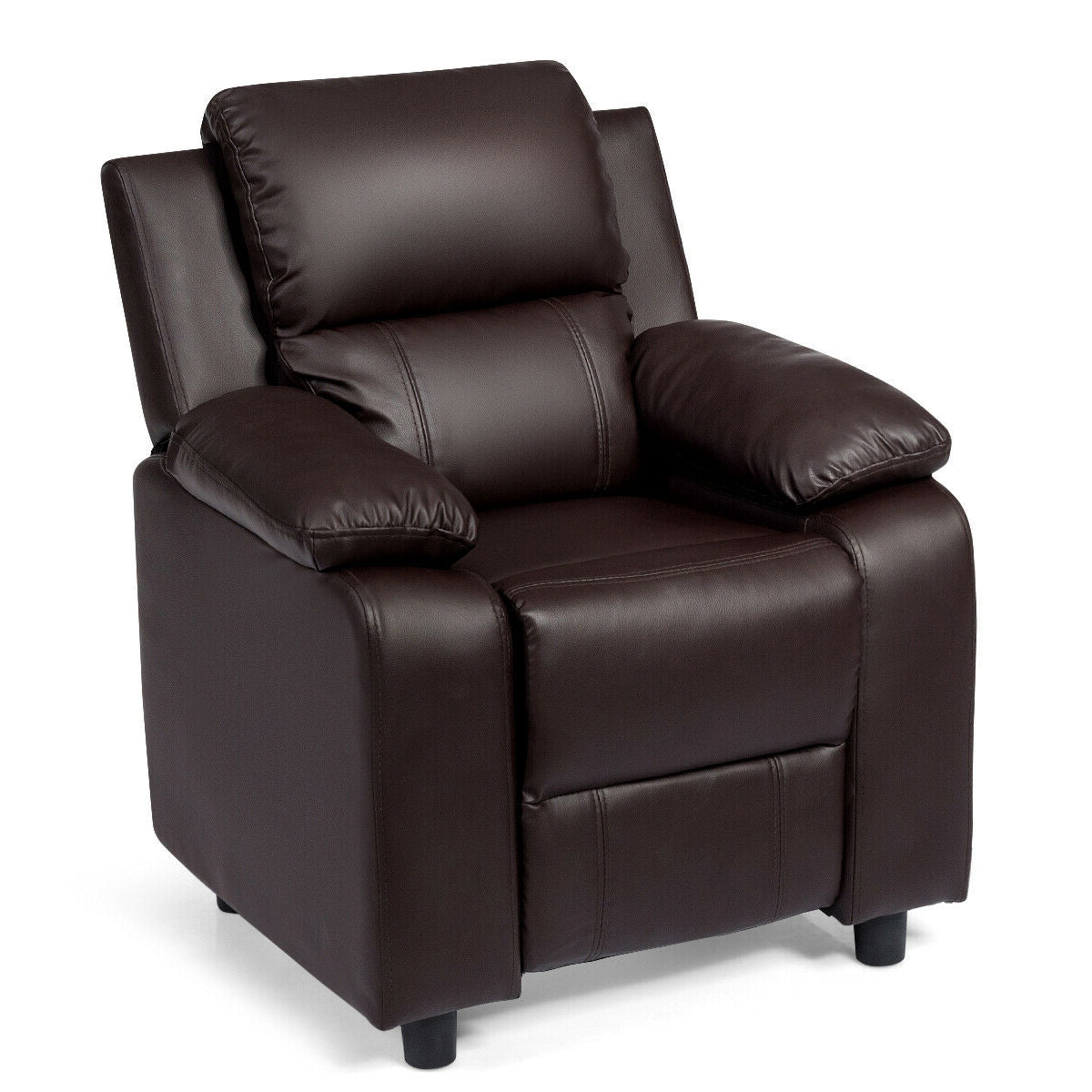 Kids Deluxe Headrest Recliner Sofa Chair with Storage Arms-Black - Brown