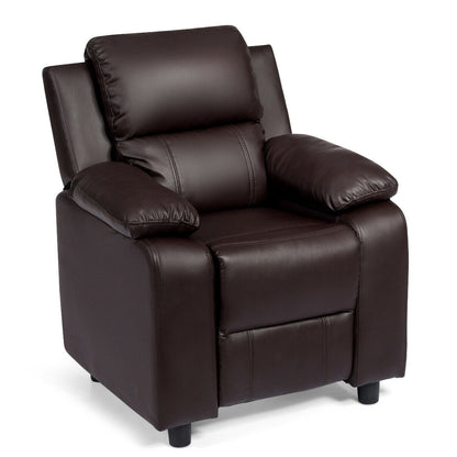 Kids Deluxe Headrest Recliner Sofa Chair with Storage Arms-Black - Brown