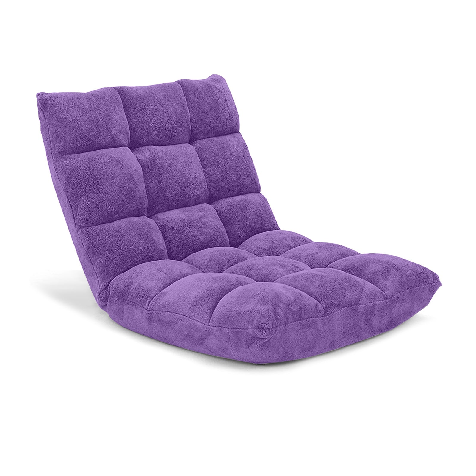 Adjustable 14-position Cushioned Floor Chair-Beige - Purple