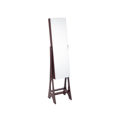 LED Jewelry Cabinet Armoire Organizer with Bevel Edge Mirror-Brown - Brown