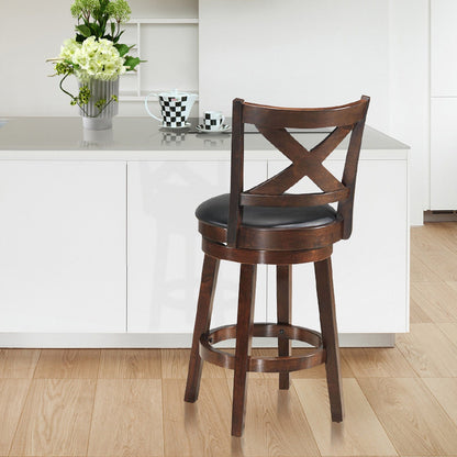 Swivel X-back Upholstered Counter Height Bar Stool with PVC Cushioned Seat-24 Inch