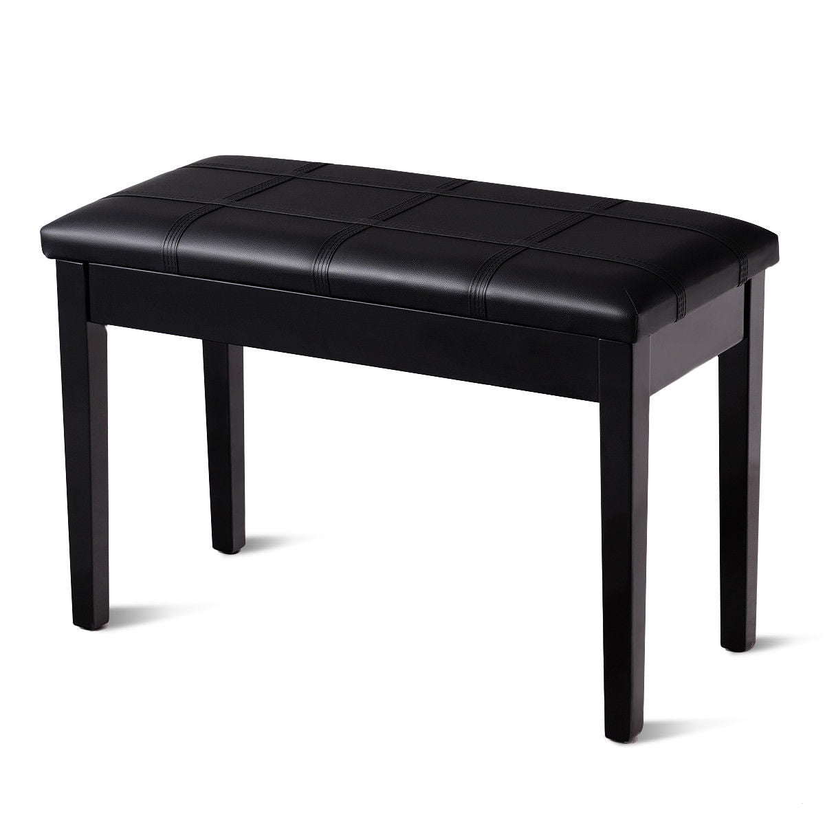 Solid Wood PU Leather Piano Double Duet Keyboard Bench-Black - Black