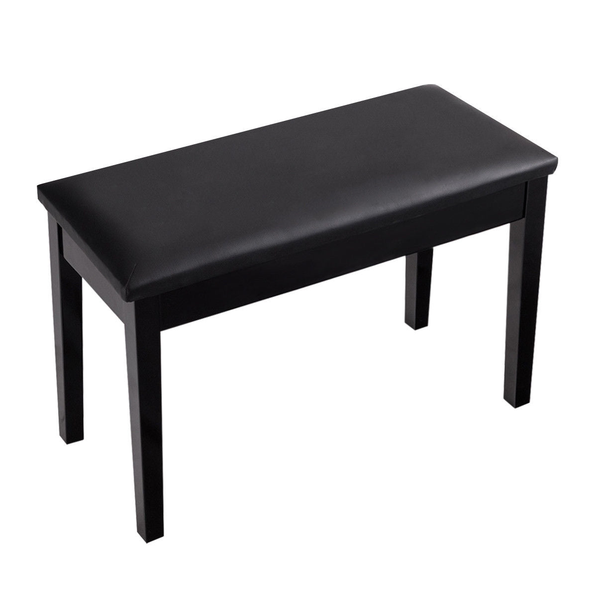 Solid Wood PU Leather Padded Piano Bench Keyboard Seat-White - Black
