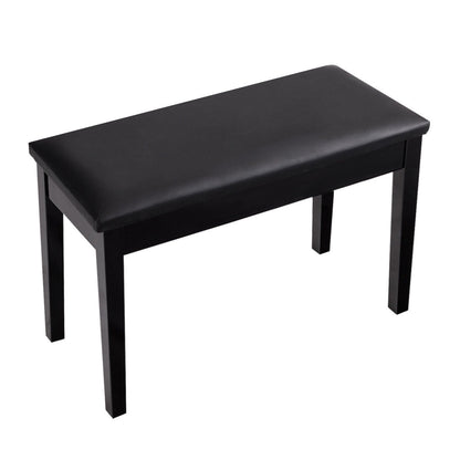 Solid Wood PU Leather Padded Piano Bench Keyboard Seat-White - Black