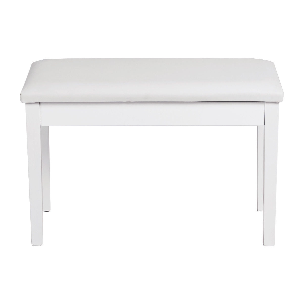 Solid Wood PU Leather Padded Piano Bench Keyboard Seat-White - White