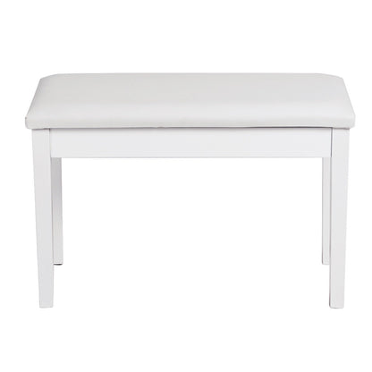 Solid Wood PU Leather Padded Piano Bench Keyboard Seat-White - White