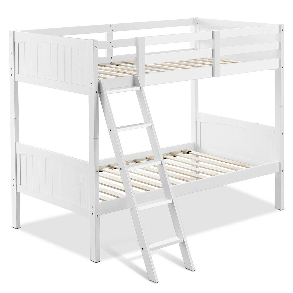 Twin Size Wooden Bunk Beds Convertible 2 Individual Beds-White - White