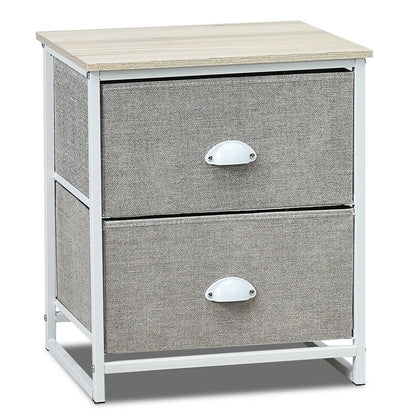 Metal Frame Nightstand Side Table Storage with 2 Drawers-Gray
