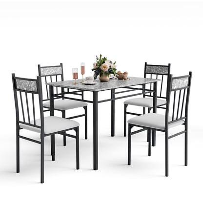 5-Piece Faux Marble Dining Set with Steel Frame
