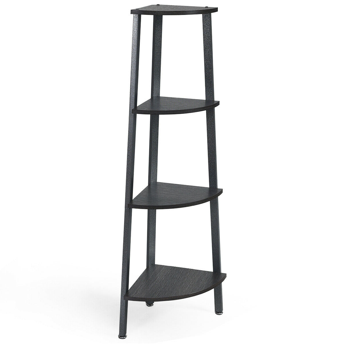 4-Tier Corner Shelf Metal Storage Rack Domestic Bookcase-Silver - Silver