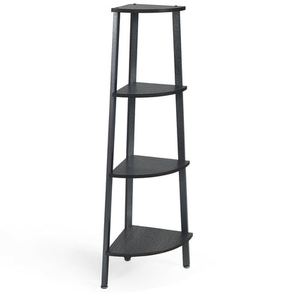 4-Tier Corner Shelf Metal Storage Rack Domestic Bookcase-Silver - Silver