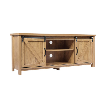TV Stand Media Center Console Cabinet with Sliding Barn Door - Natural