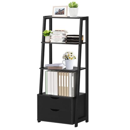 4-Tier Ladder Bookshelf Storage Display with 2 Drawers-White