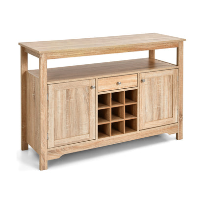 Server Buffet Sideboard With Wine Rack and Open Shelf-Natural - Natural