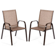 2 Pcs Patio Chairs Outdoor Dining Chair with Armrest-Brown