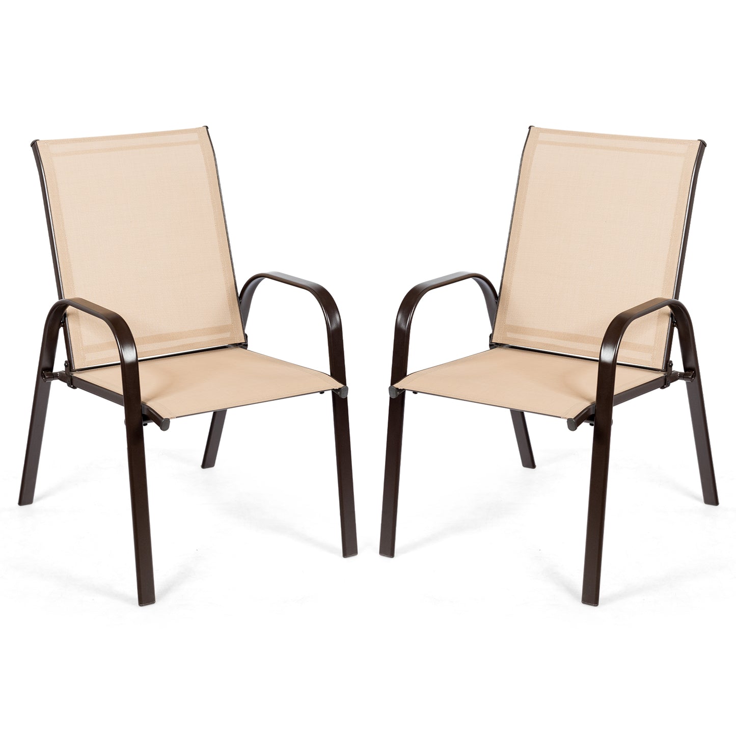 2 Pcs Patio Outdoor Dining Chair with Armrest-Black - Beige