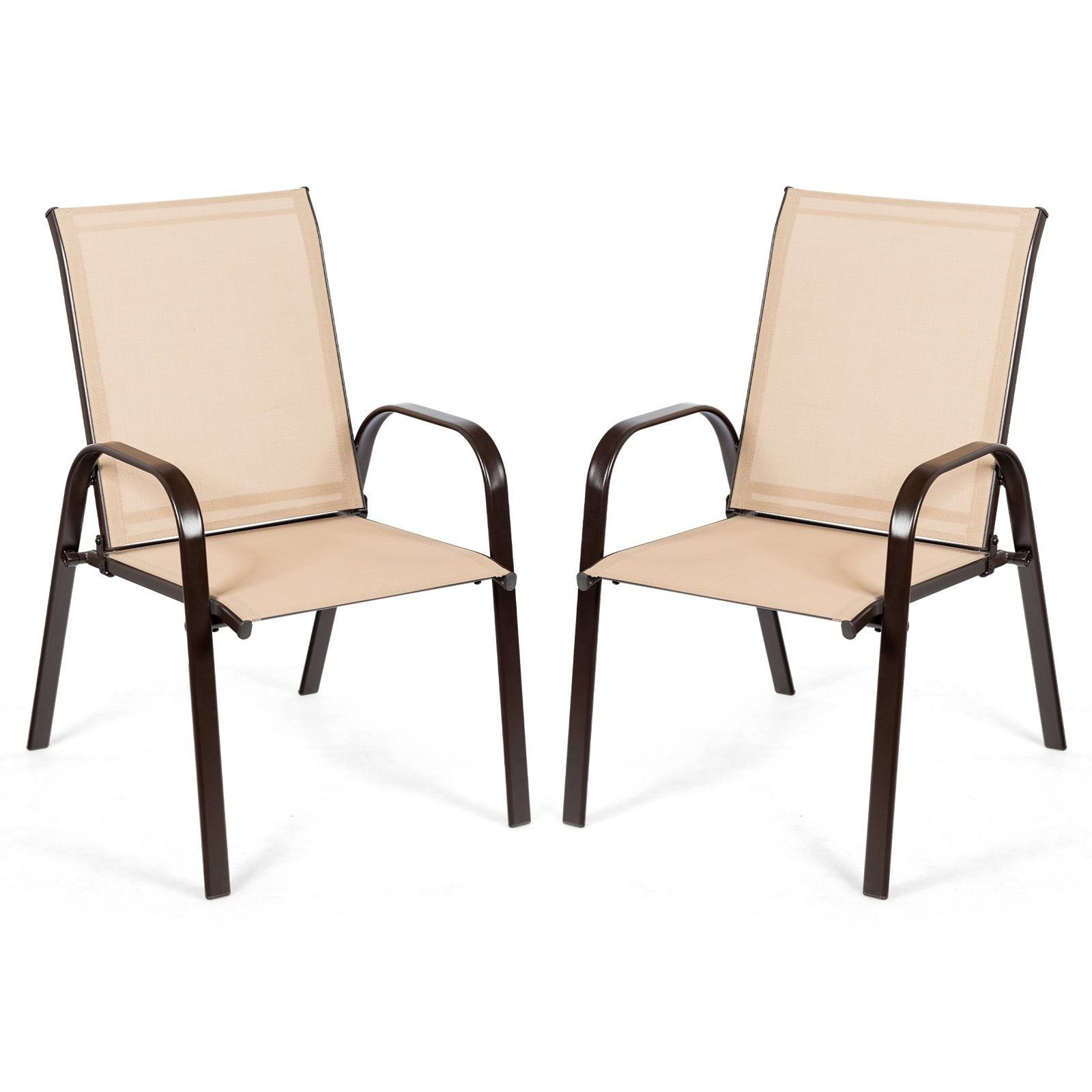 2 Pcs Patio Outdoor Dining Chair with Armrest-Black - Beige