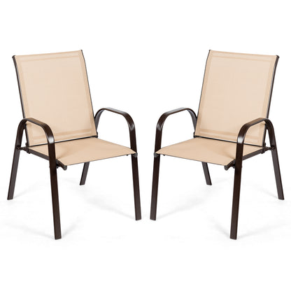 2 Pcs Patio Outdoor Dining Chair with Armrest-Black - Beige