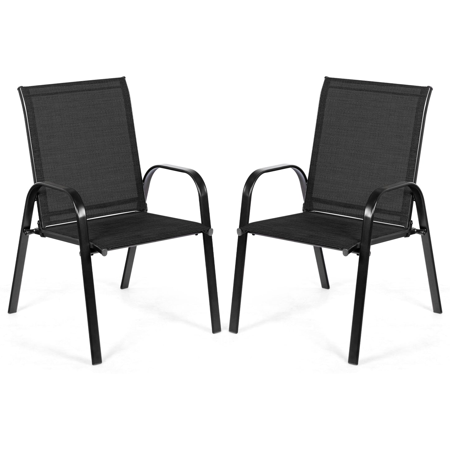 2 Pcs Patio Outdoor Dining Chair with Armrest-Black - Black