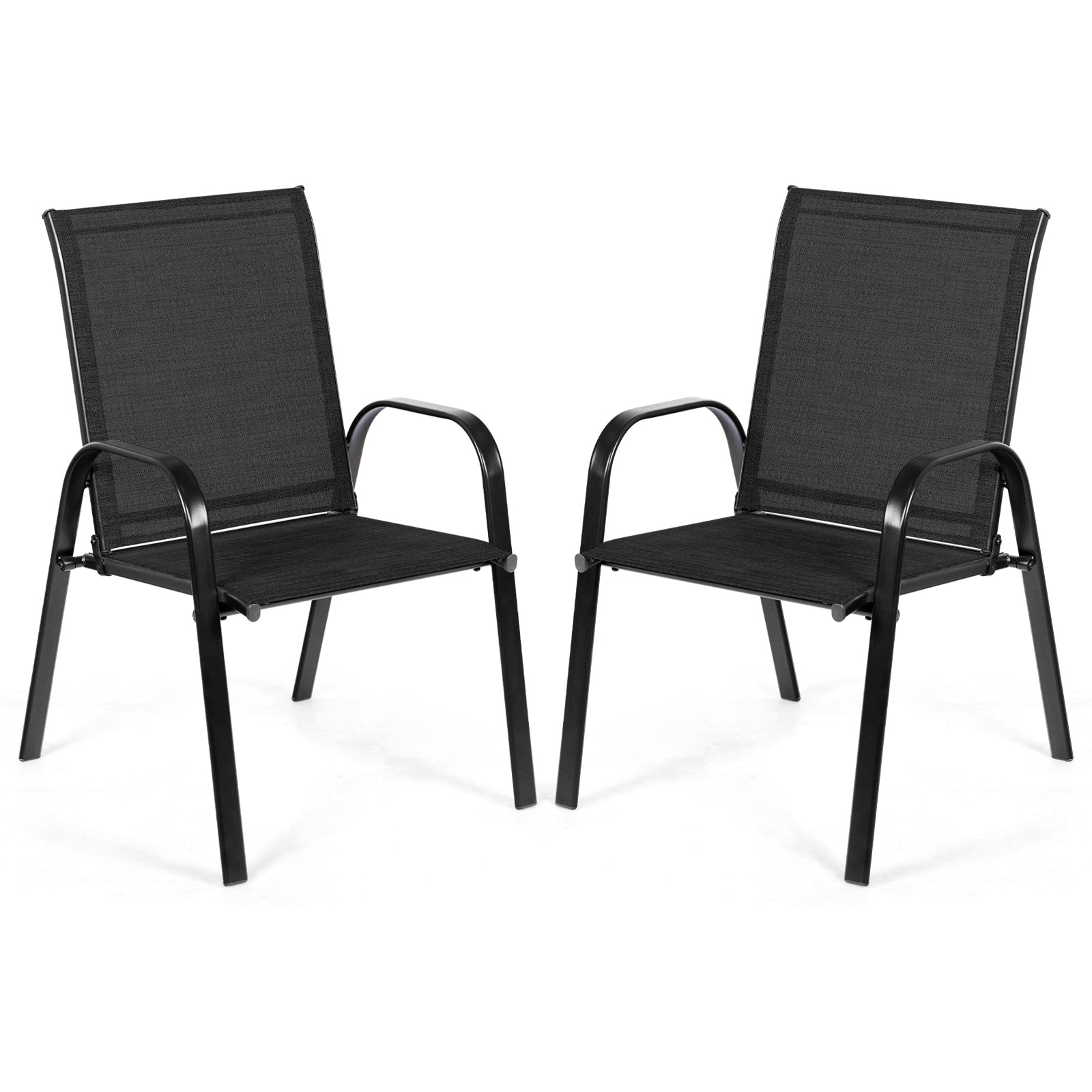 2 Pcs Patio Outdoor Dining Chair with Armrest-Black - Black