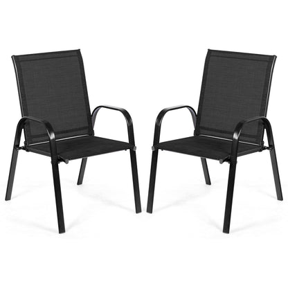 2 Pcs Patio Outdoor Dining Chair with Armrest-Black - Black