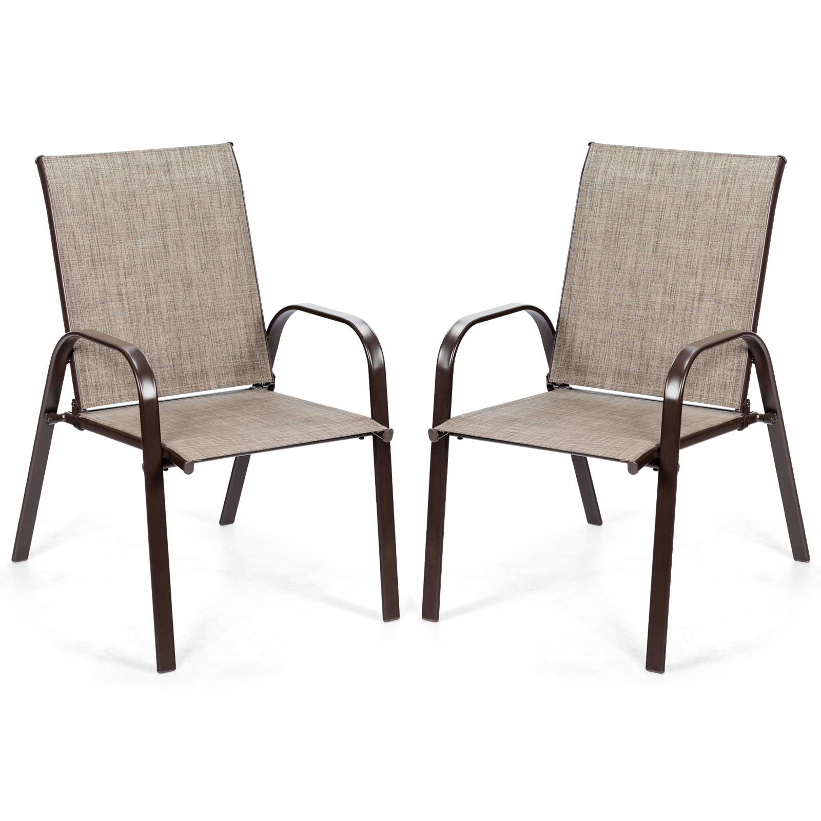 2 Pcs Patio Outdoor Dining Chair with Armrest-Black - Gray