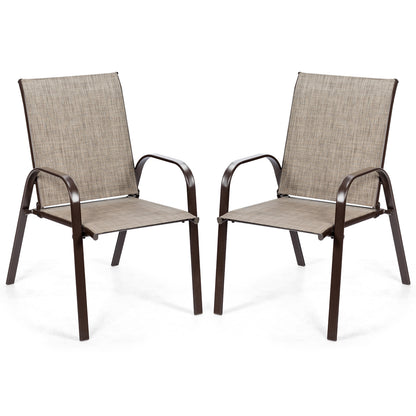 2 Pcs Patio Outdoor Dining Chair with Armrest-Black - Gray