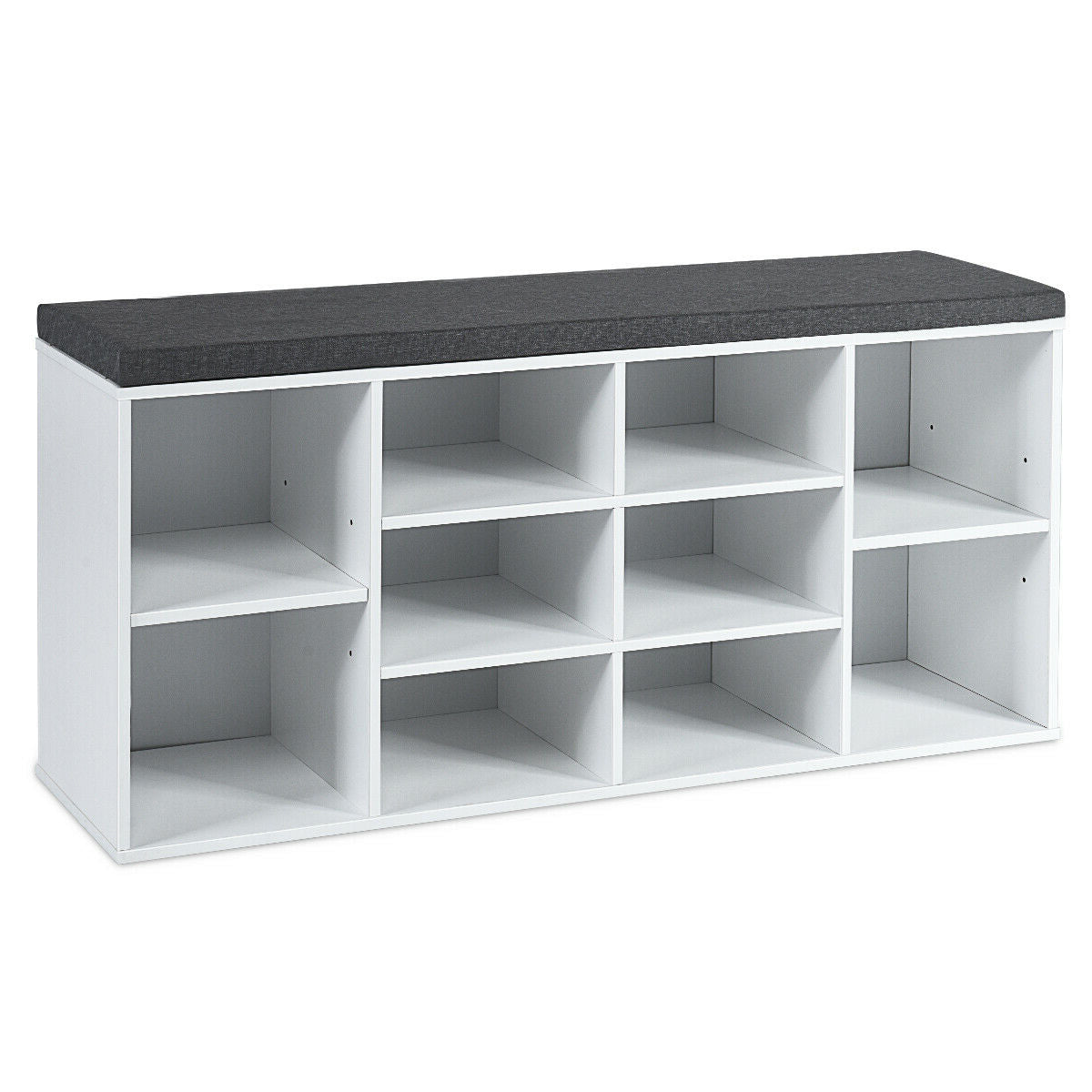 10-Cube Organizer Shoe Storage Bench with Cushion for Entryway-Beige - White