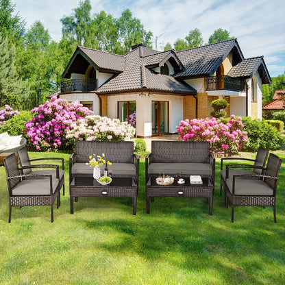 4 Pieces Patio Rattan Cushioned Furniture Set