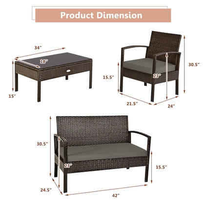 4 Pieces Patio Rattan Cushioned Furniture Set