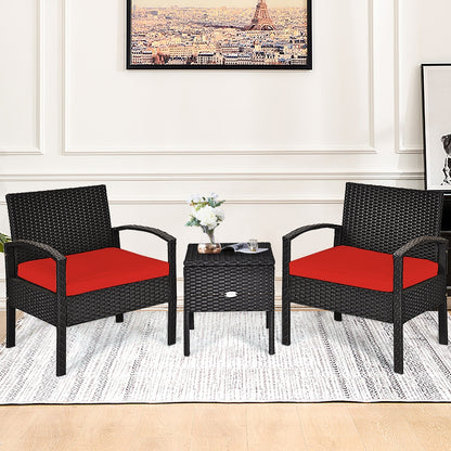 3 Piece PE Rattan Wicker Sofa Set with Washable and Removable Cushion for Patio