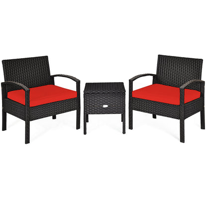3 Piece PE Rattan Wicker Sofa Set with Washable and Removable Cushion for Patio