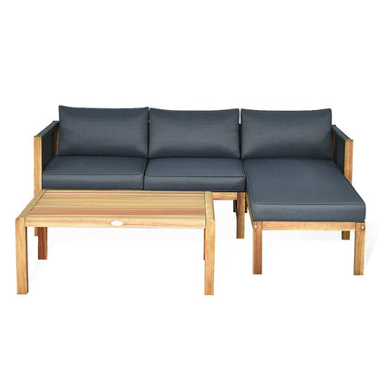 3 Piece Patio Acacia Sofa Set with Nylon Armrest - Default