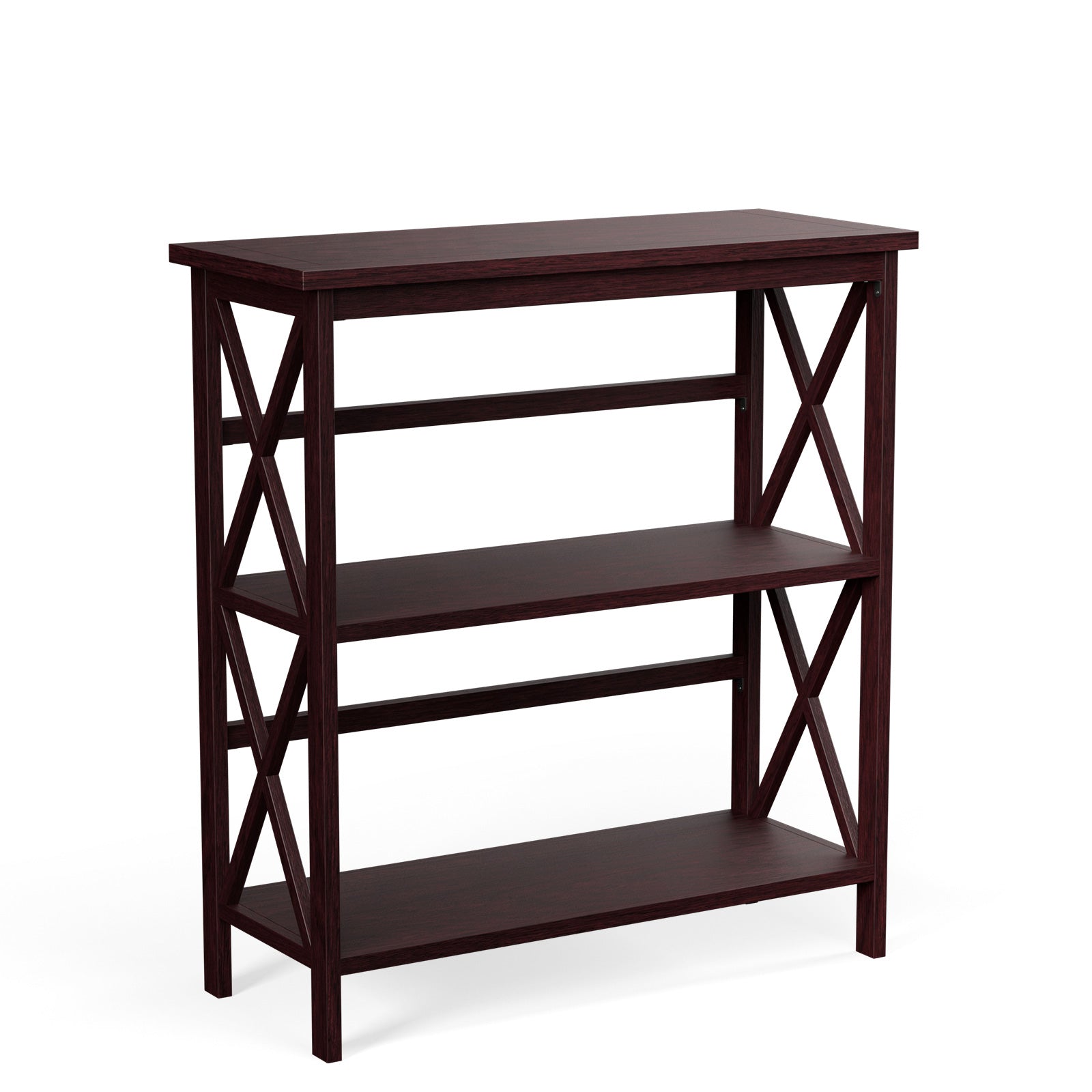 3-Tier Wooden Multi-Functional X-Design Etagere Storage Bookshelf-Natural - Dark Brown