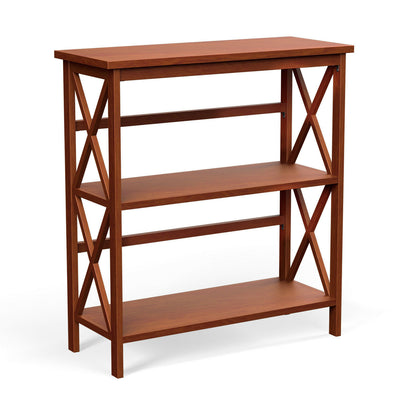 3-Tier Wooden Multi-Functional X-Design Etagere Storage Bookshelf-Natural - Natural