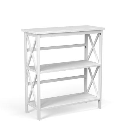 3-Tier Wooden Multi-Functional X-Design Etagere Storage Bookshelf-Natural - White