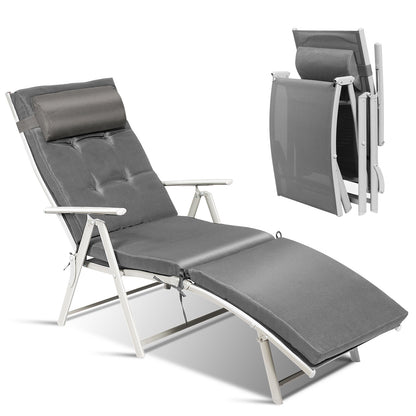 Adjustable Outdoor Lightweight Folding Chaise Lounge Chair with Pillow-Gray - Gray