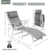 Adjustable Outdoor Lightweight Folding Chaise Lounge Chair with Pillow-Gray