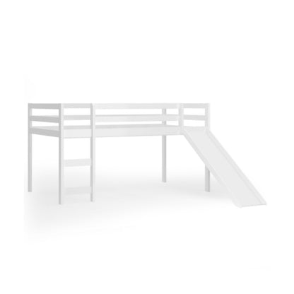 Twin Size Low Sturdy Loft Bed with Slide Wood-White - White