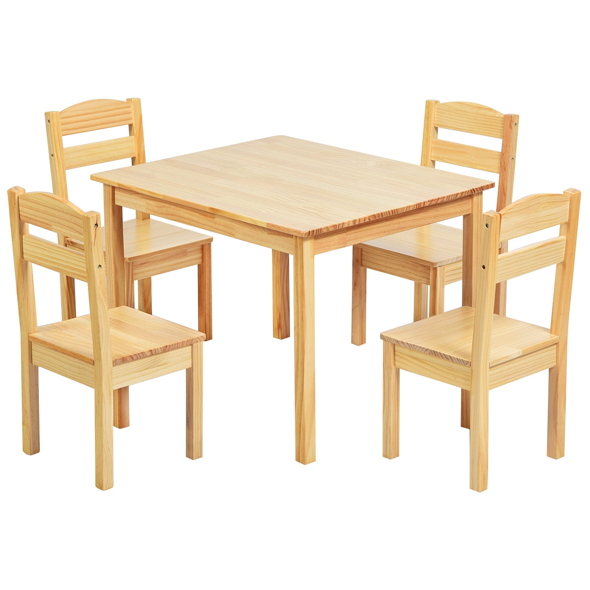 5 pcs Kids Pine Wood Table Chair Set-Clear - Natural