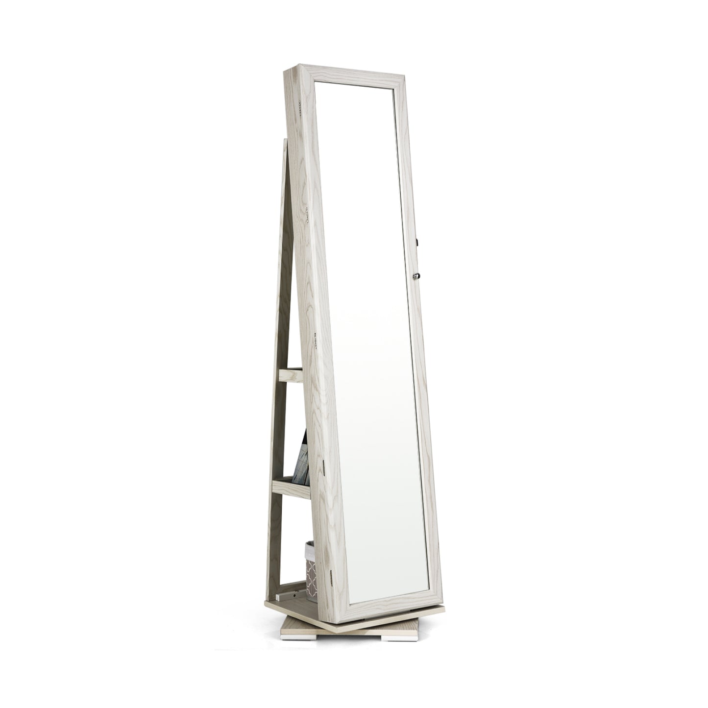 360° Rotatable 2-in-1 Lockable Jewelry Cabinet with Full-Length Mirror-Gray - White