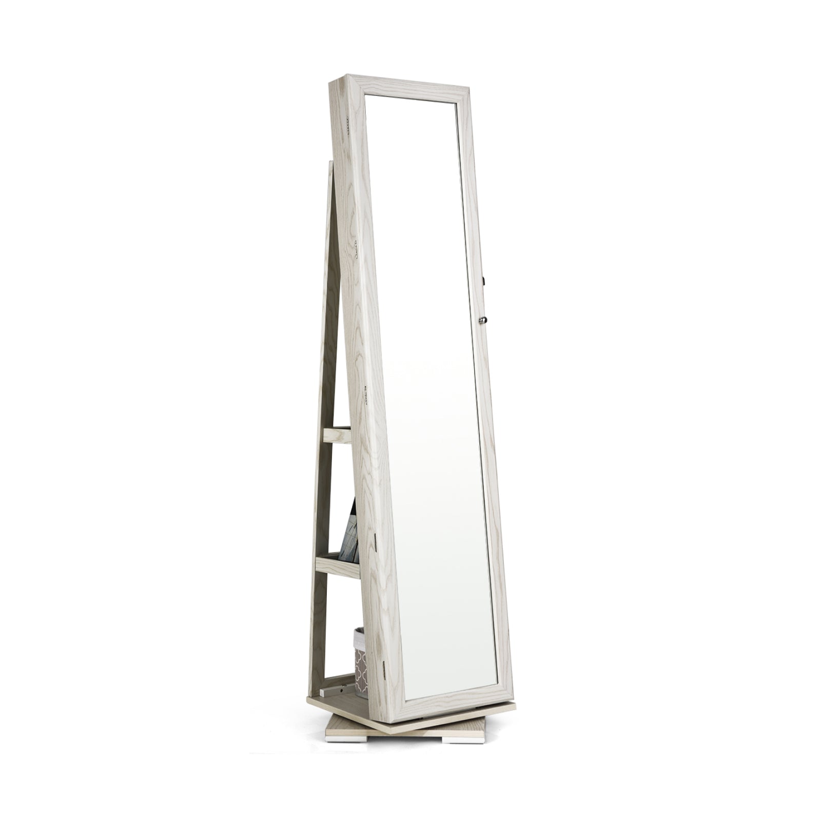 360° Rotatable 2-in-1 Lockable Jewelry Cabinet with Full-Length Mirror-Gray - White