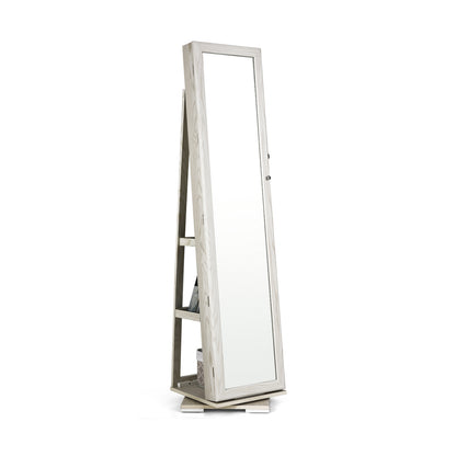 360° Rotatable 2-in-1 Lockable Jewelry Cabinet with Full-Length Mirror-Gray - White