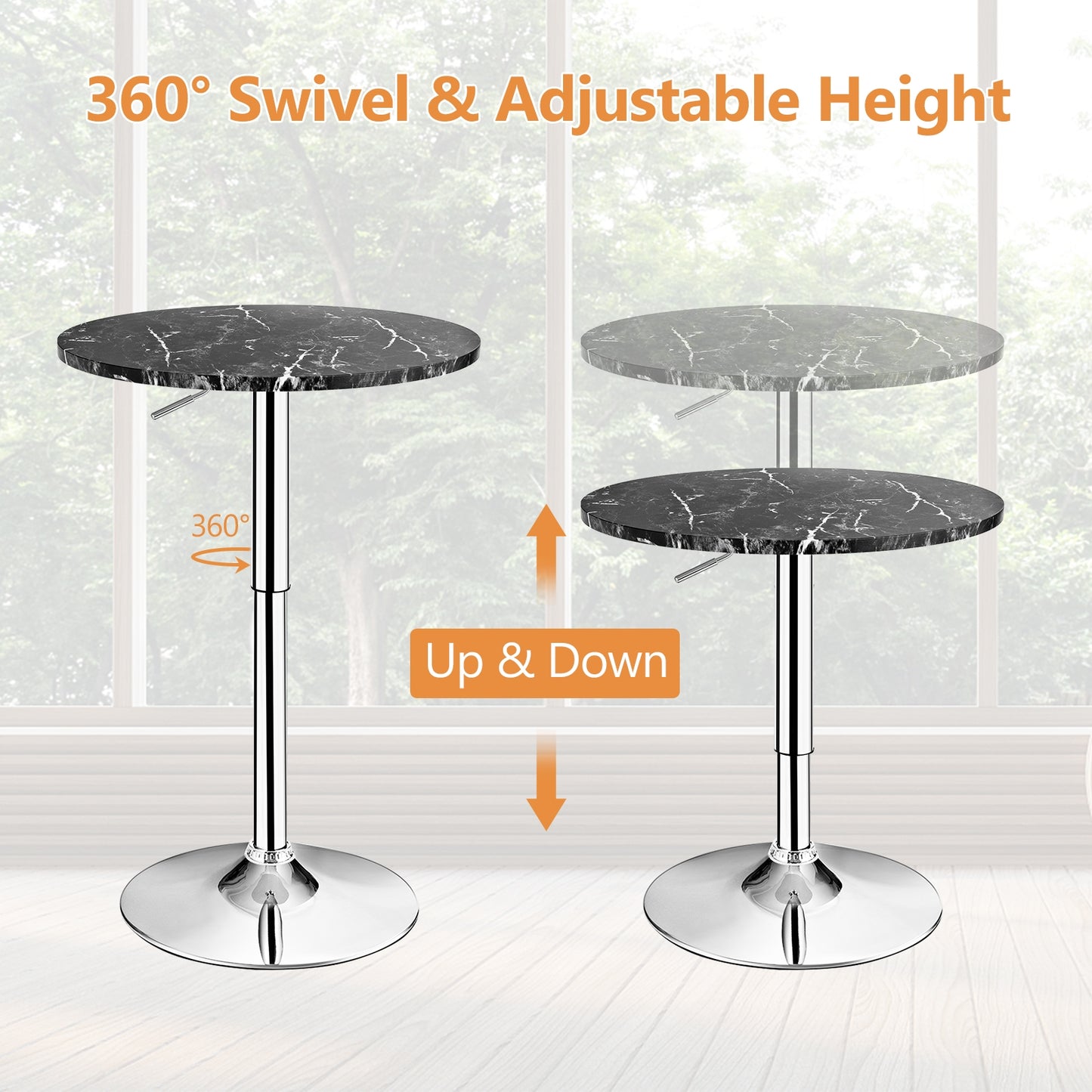 360° Swivel Cocktail Pub Table with Sliver Leg and Base