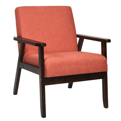 Solid Rubber Wood Fabric Accent Armchair-Orange - Orange